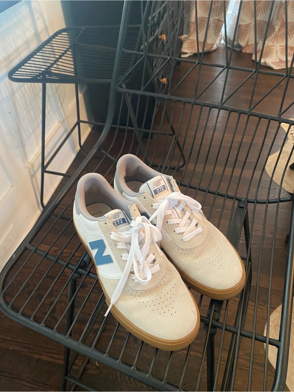 New Balance Beige and Blue 272  Suede Low-Top Sneakers